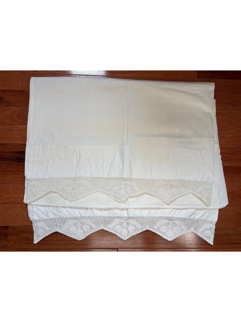 White Pillowcases Crochet Lace Edges Set Embroidered Details Vintage